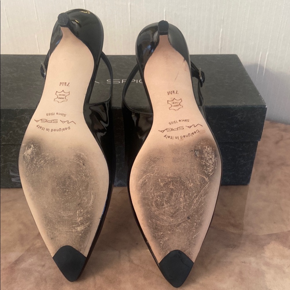 Via Spiga Black Patent Leather Slingback Heels - Picture 6 of 7